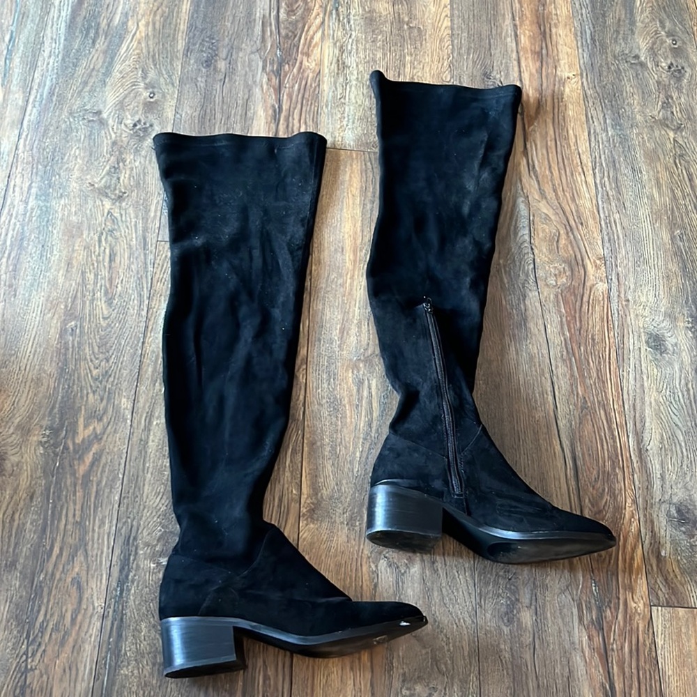 Steve Madden black velvet thigh high heel boots